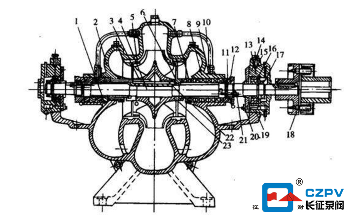 單級雙吸離心泵的結(jié)構(gòu)圖